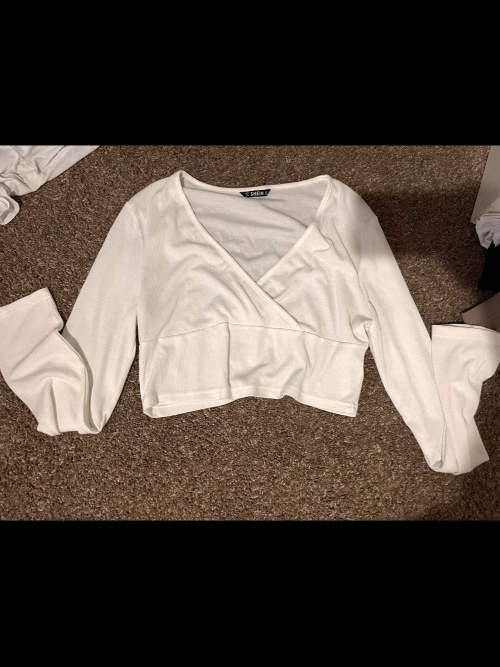 SHEIN Cream Ribbed Wrap Cropped Long-Sleeve Top